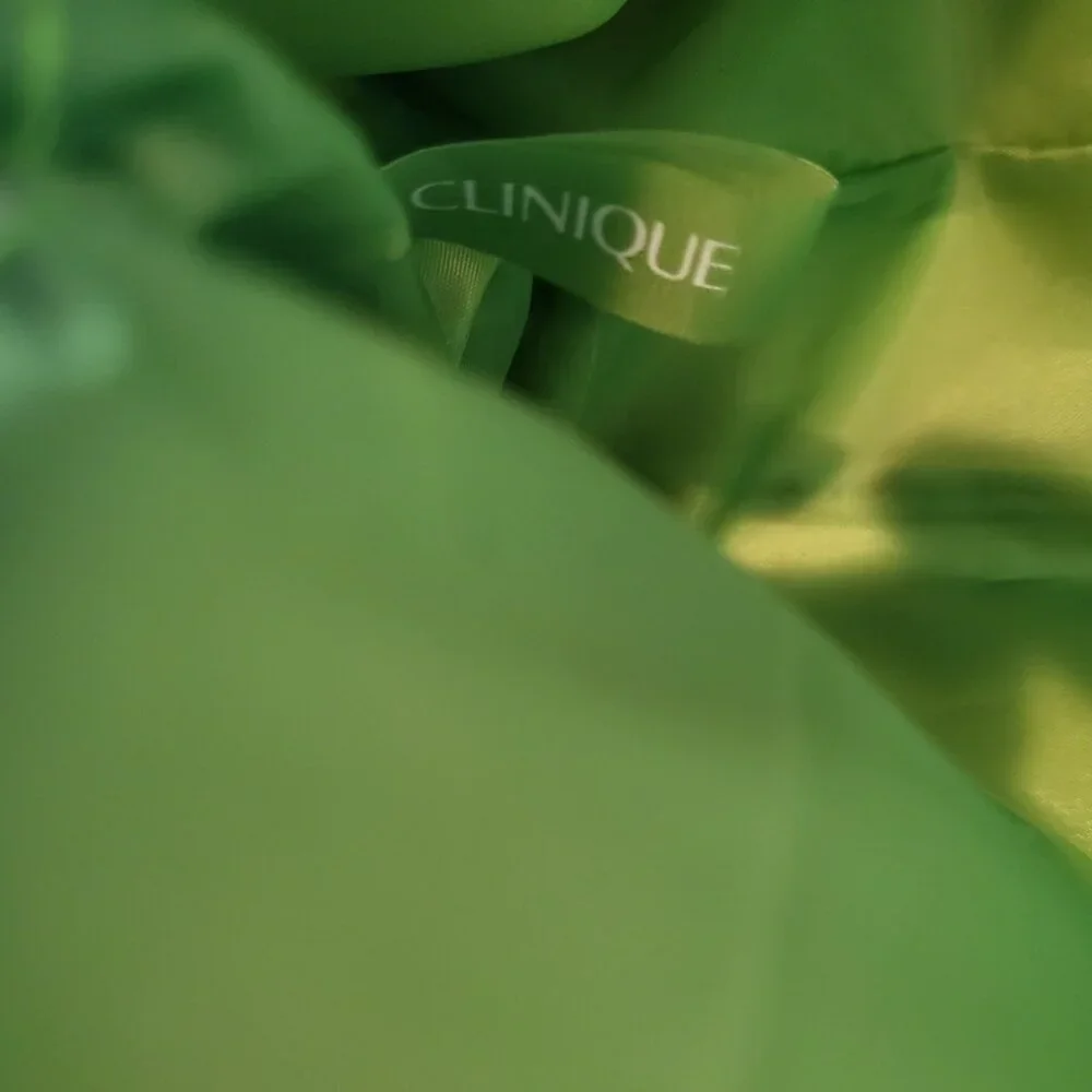 Clinique Makeup Cosmetic Bag Logo Zip Case Travel Pouch Silver Green
